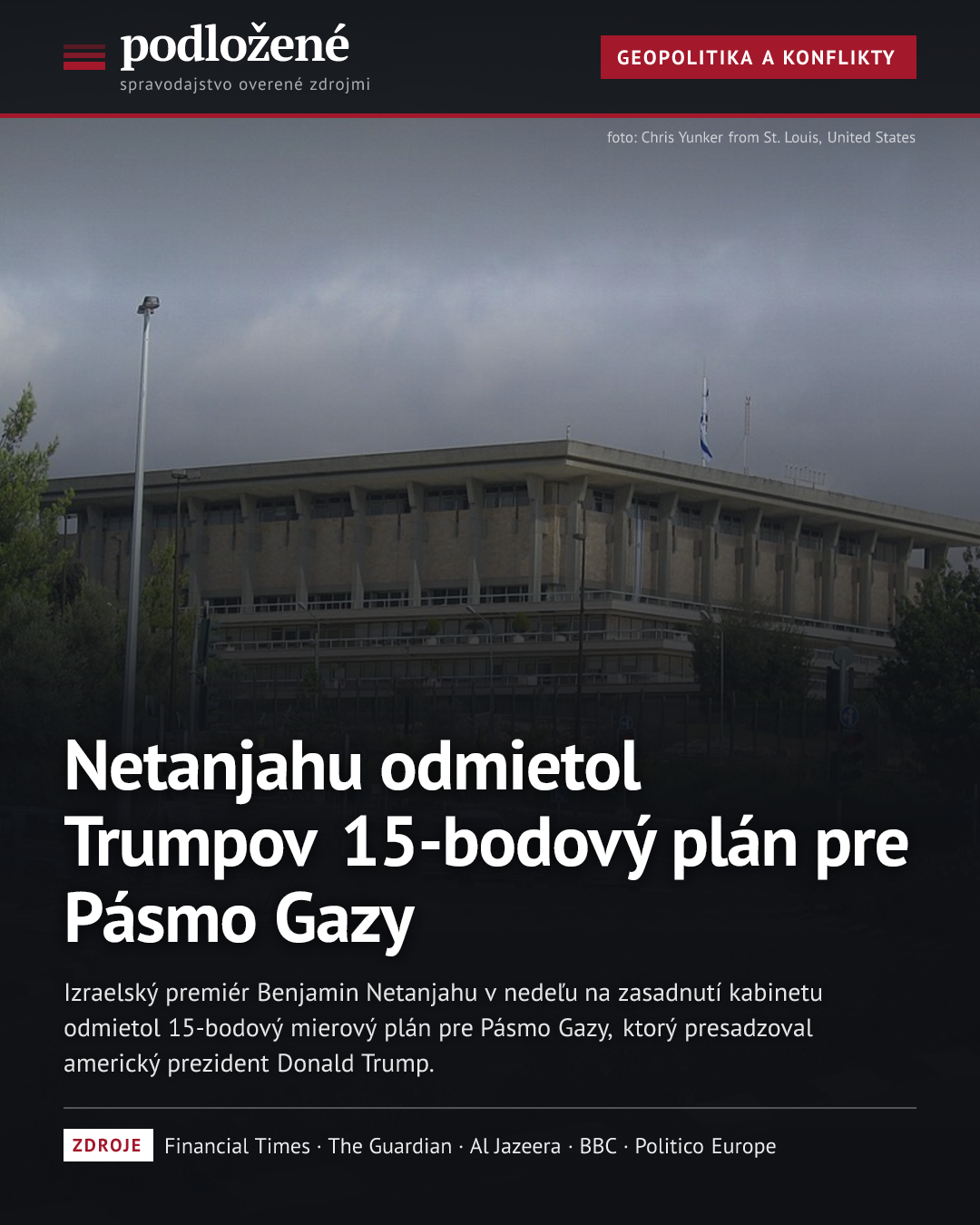 Netanjahu odmietol Trumpov 15-bodový plán pre Pásmo Gazy