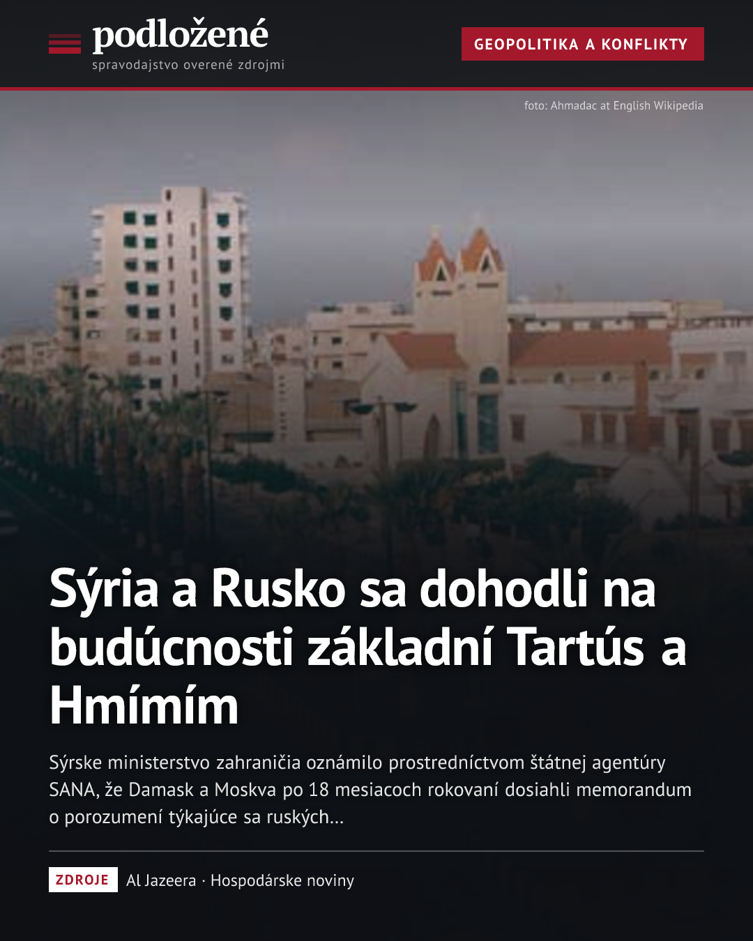Sýria a Rusko sa dohodli na budúcnosti základní Tartús a Hmímím